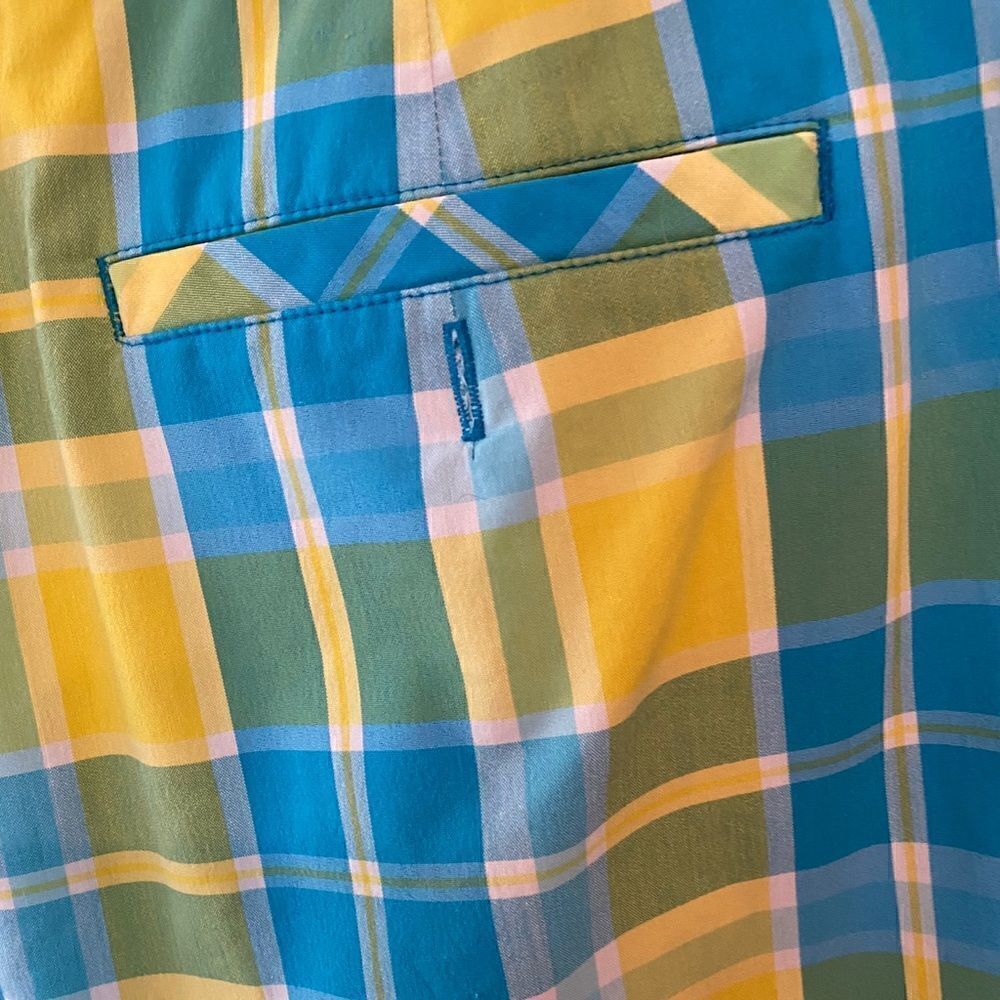 Lilly Pulitzer Sz 8 Yellow Turquoise Plaid Vintage Preppy Side Pocket Shorts - Picture 3 of 5
